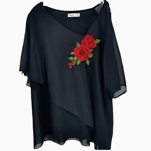 Nextmia Women's 22 Black Airy Embroidered Blouse